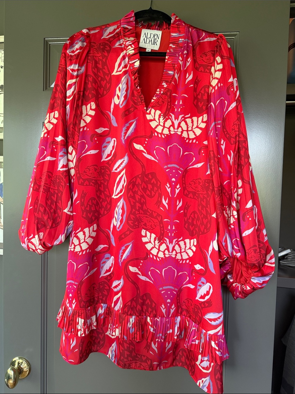 Alden Adair Red Floral Long-Sleeve Ruffle Dress